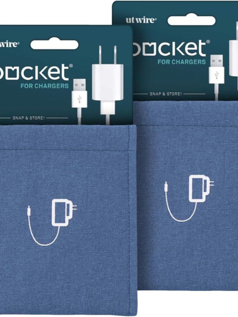 2-PACK Pocket Snap & Store Mobile Charger Case Pouch, Slate Blue with Solid Grey